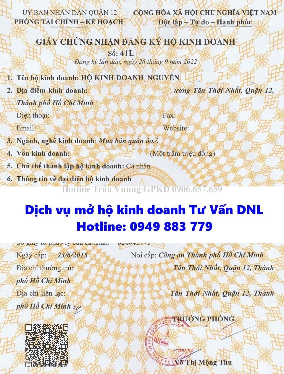 Hồ sơ đăng ký hộ kinh doanh